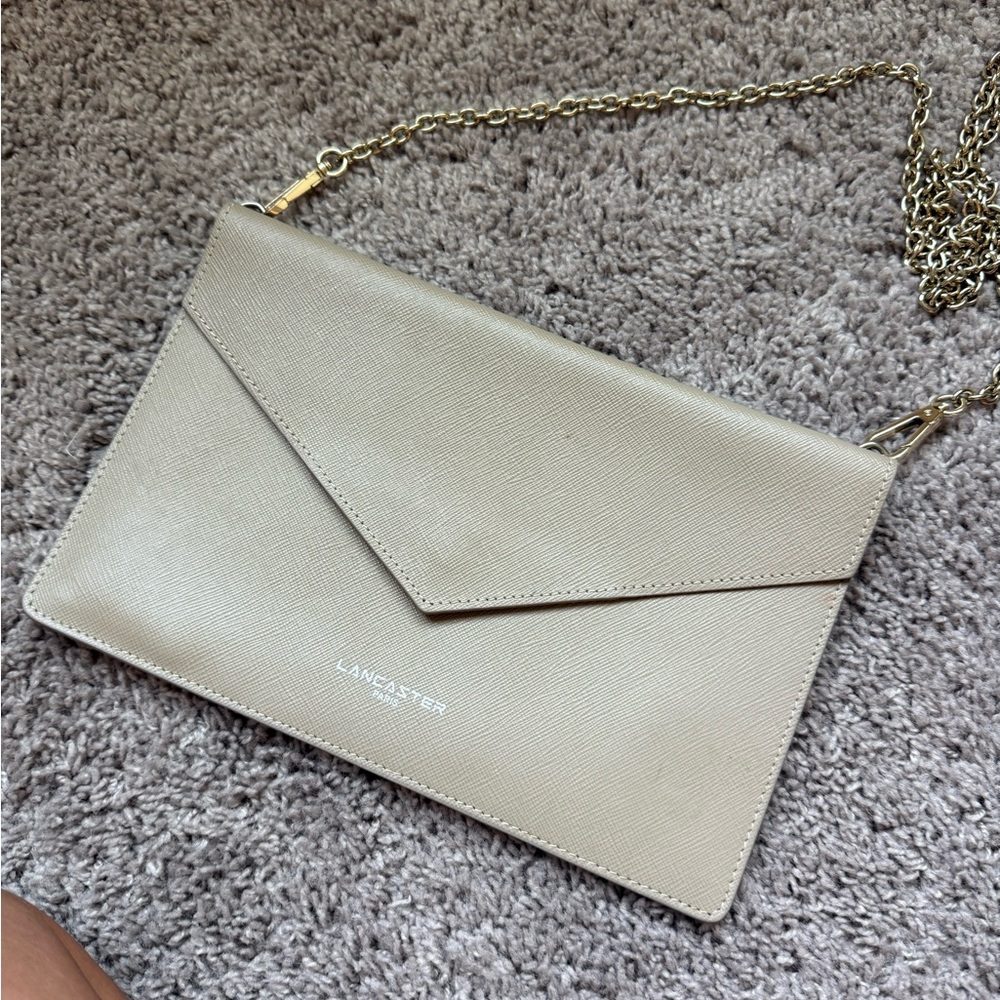 Tan Crossbody Bag with Geometric Flap and Minimalist Design